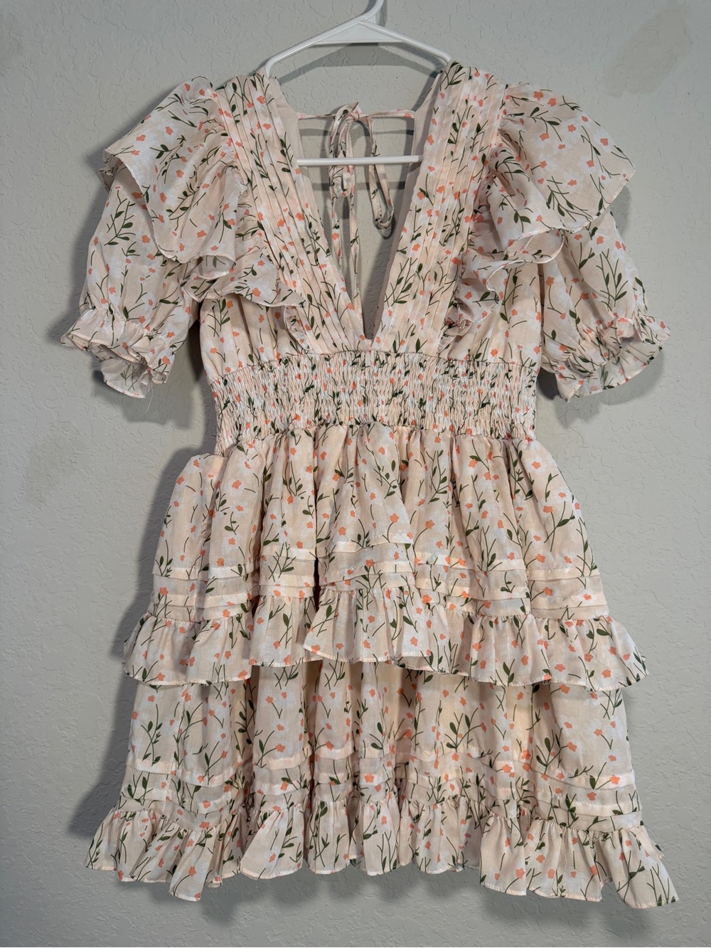 Klesis Floral Ruffle Mini Dress Size Small Smocked Waist Puff Sleeve